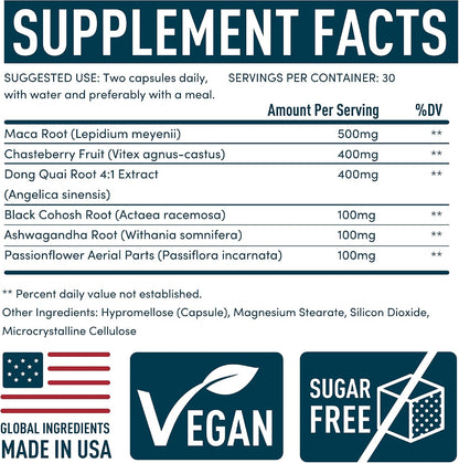 Windsor Botanicals PMS Support Supplement - Chasteberry, Maca Root, Ashwagandha - Period Relief & Mood Support - 60 Vegan Capsules