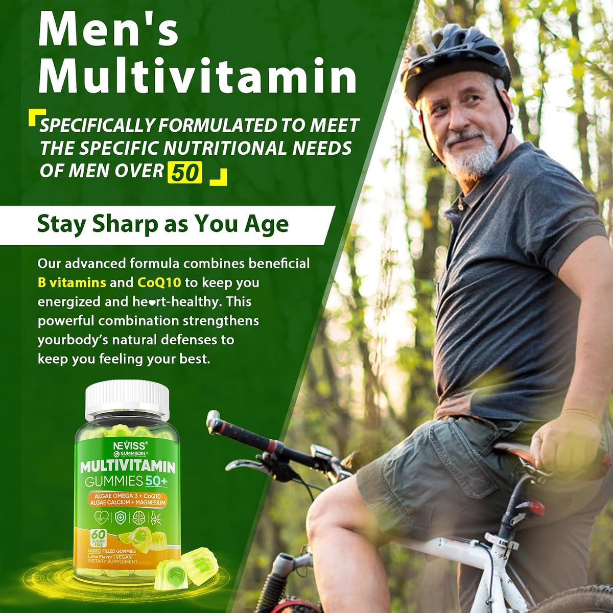 NEVISS Men's 50+ Multivitamin Gummies - Sugar-Free with Omega-3 & CoQ10 - görsel 5