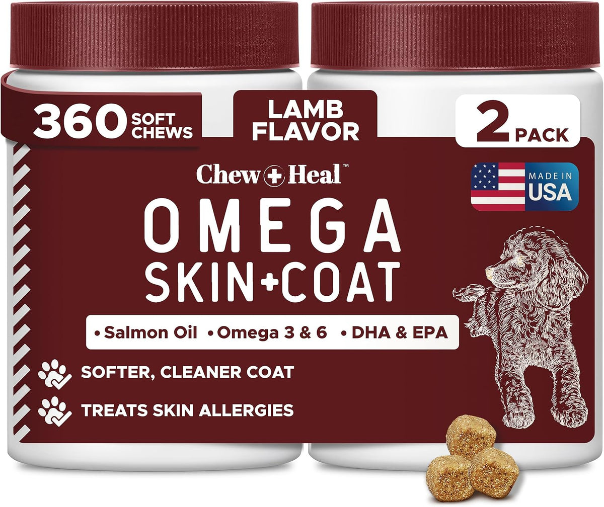 Omega-3 Fish Oil for Dogs, 180 Soft Chews - Salmon Oil Skin & Coat Supplement, Dog Allergy & Itch Relief, Hot Spots, Anti-Shedding - EPA & DHA Fatty Acids - Peanut Butter Flavour - Made in the USA - Chew + Heal - görsel 10