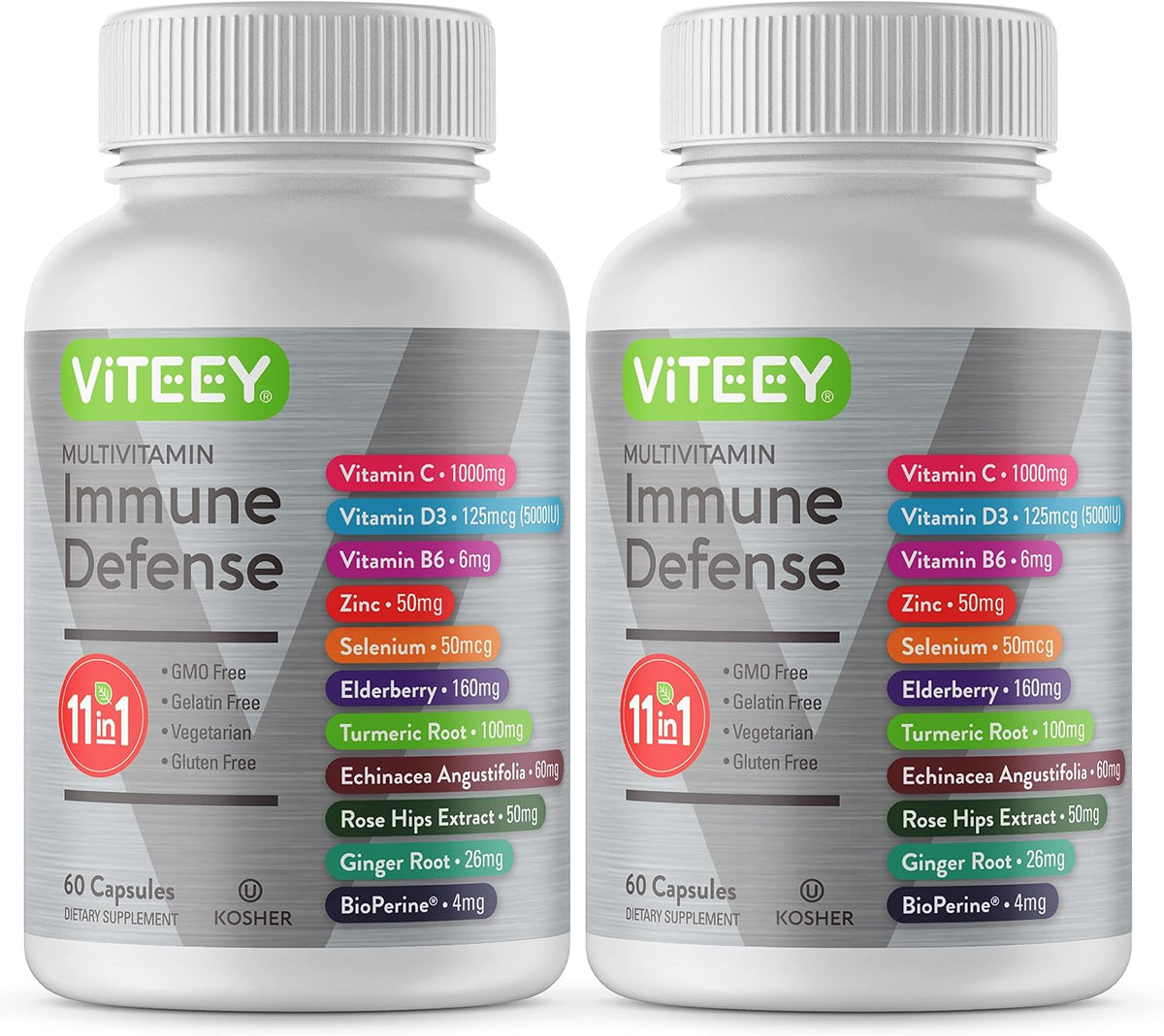 Viteey 11-in-1 Immune Support Supplement - Immune Defence with Vitamin D3, C, Zinc, Elderberry, and BioPerine (120 Capsules) - görsel 1