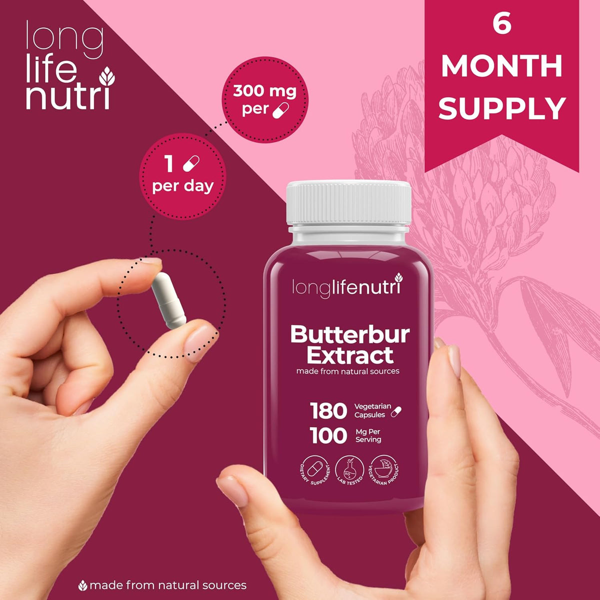LongLifeNutri Butterbur Extract 100mg – 180 Vegetarian Capsules - görsel 5