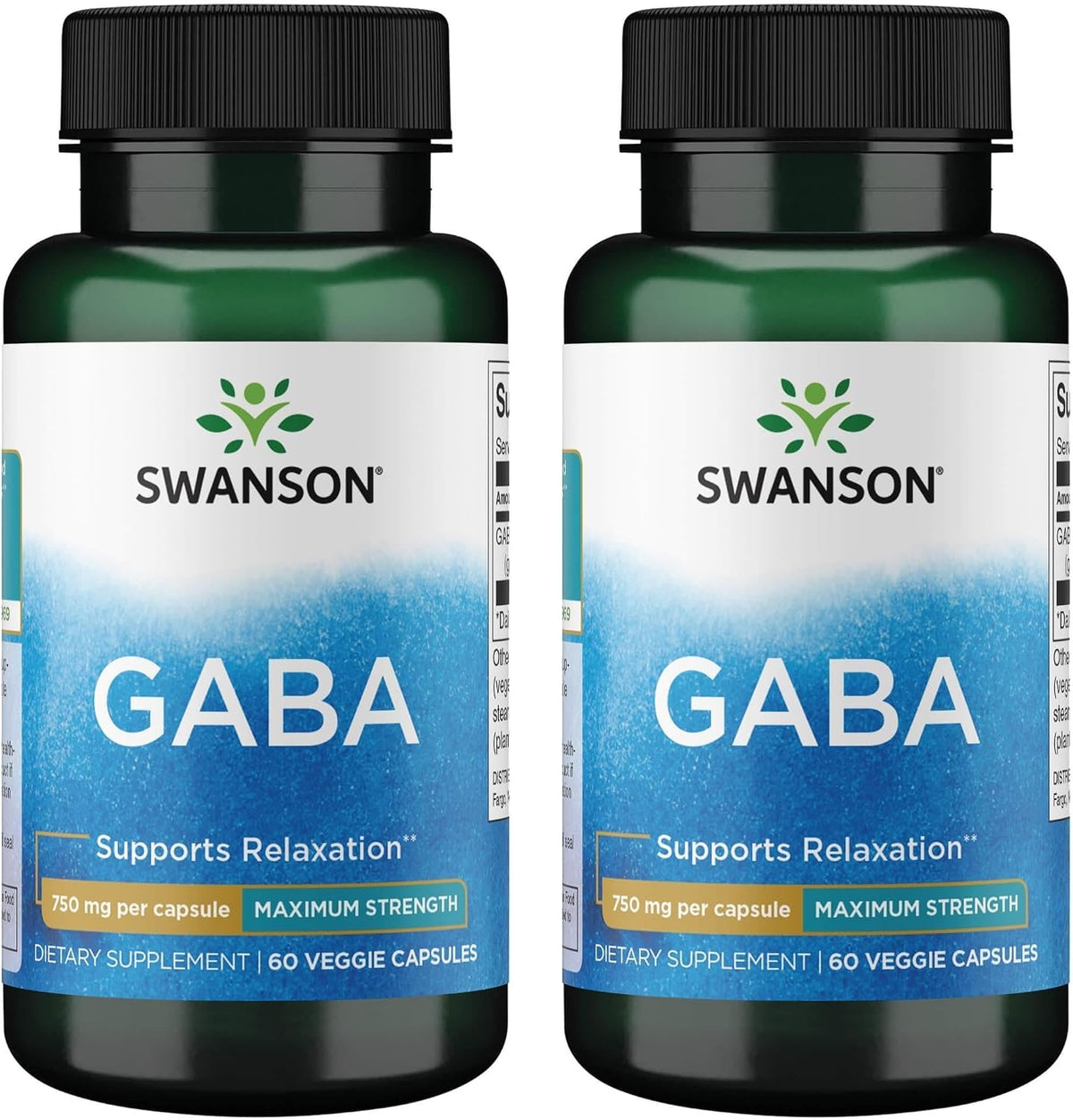 Swanson Maximum Strength GABA 750 mg, 60 Veggie Capsules (Twin Pack) - görsel 1