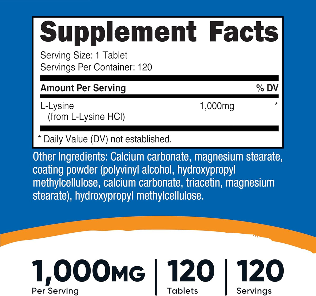 Nutricost L-Lysine 1000mg, 120 Tablets - Gluten-Free, Non-GMO, Suitable for Vegetarians - görsel 2