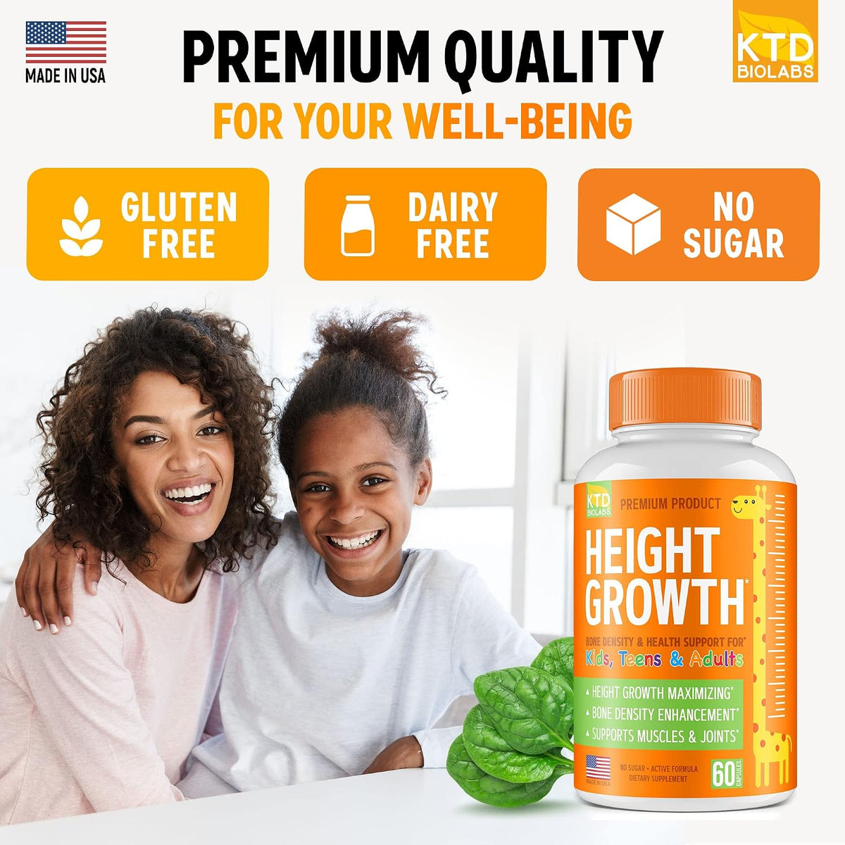 Kids Height Growth Support Capsules – Daily Development Formula with Calcium, Vitamin D3 & Zinc – Bone & Nutrition Support for Children & Teens – Amino Blend – 60 Capsules - görsel 6