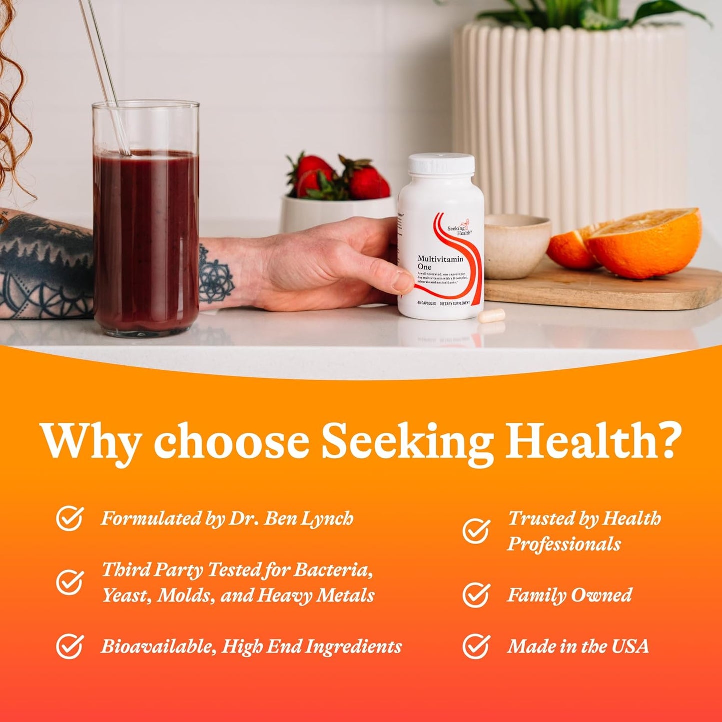 Seeking Health Multivitamin One - Food Supplement with Zinc, Vitamin B12 & Vitamin A - Magnesium-Free Formulation - 45 Capsules - görsel 6