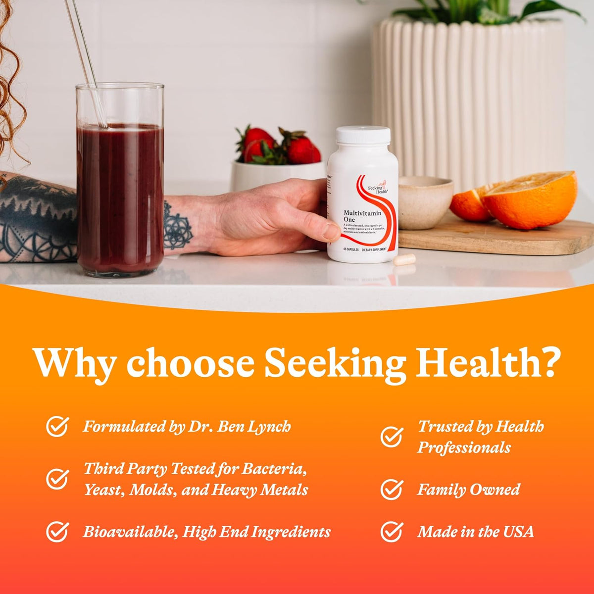 Seeking Health Multivitamin One - Food Supplement with Zinc, Vitamin B12 & Vitamin A - Magnesium-Free Formulation - 45 Capsules - görsel 6