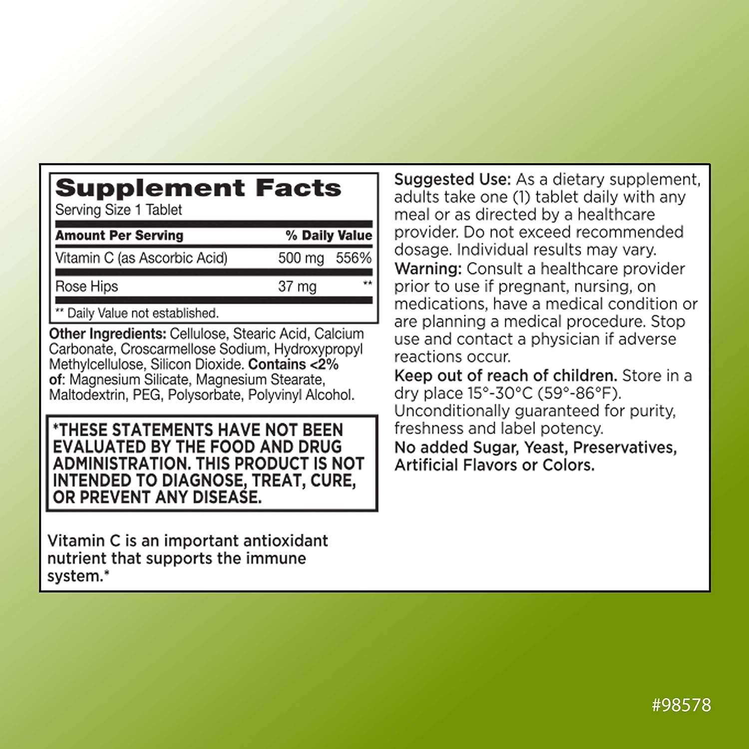 Quality Choice 500 mg Vitamin C with Rose Hip Tablets - 100 Count Bottle - görsel 2