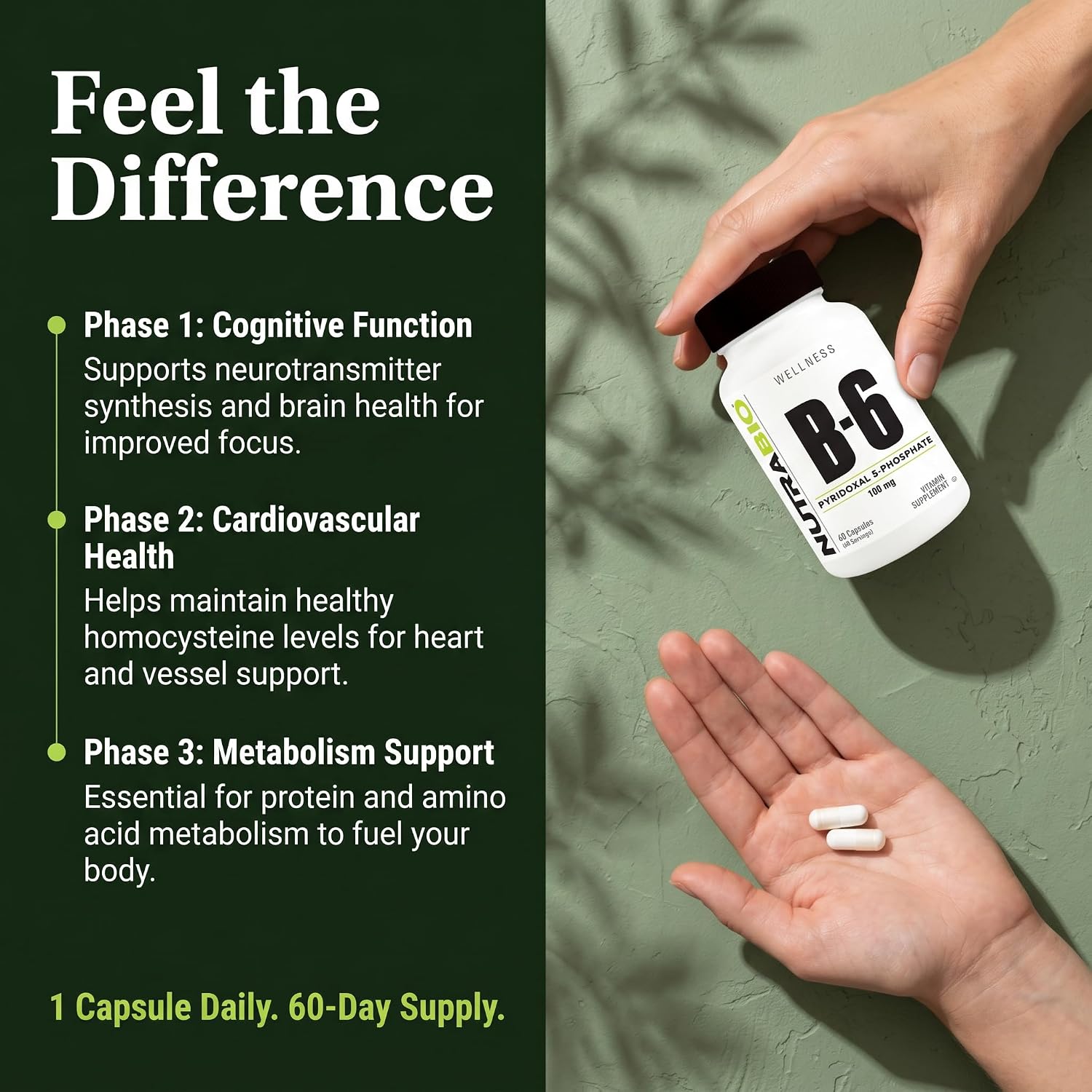 NutraBio Vitamin B6 (P5P) - 100mg, 60 Vegetable Capsules - görsel 5