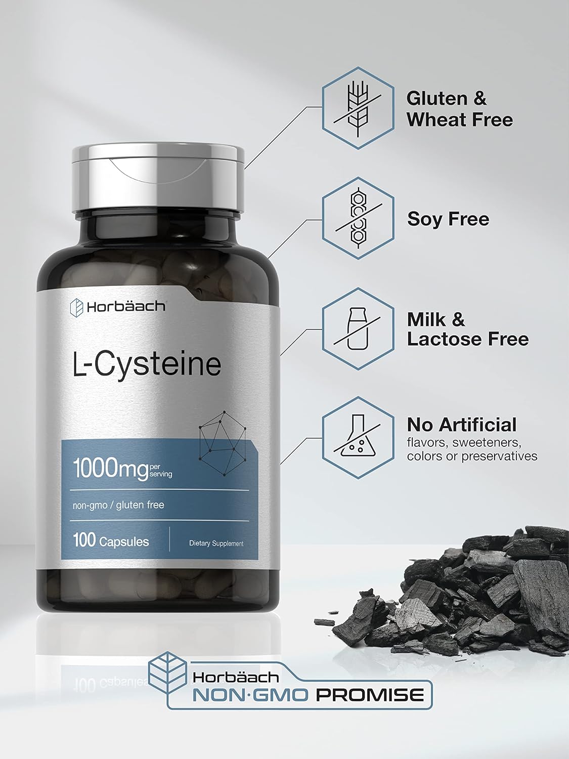 Horbäach L-Cysteine 1000mg - 100 Powder Capsules - Non-GMO, Gluten-Free Supplement - görsel 4
