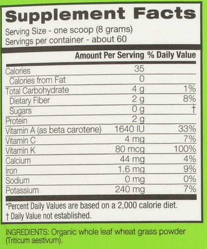 Amazing Grass Organic Wheat Grass Powder – 100% Whole-Leaf, 482 g (60 Servings)