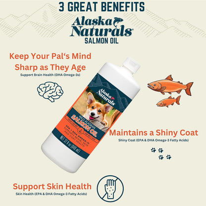 Alaska Naturals Wild Alaskan Salmon Fish Oil Supplement for Dogs Skin and Coat with EPA DHA Omega 3 Fatty Acids Liquid Food Topper 946 ml