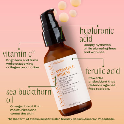 InstaNatural Vitamin C Face Serum with Hyaluronic Acid and Ferulic Acid - 60 ml
