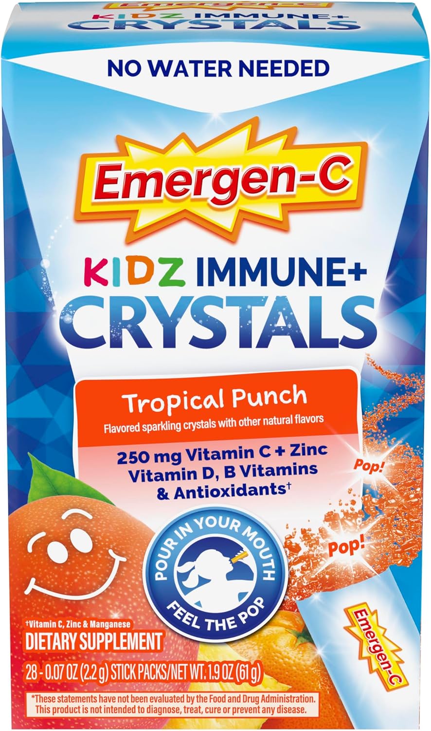 Emergen-C Kidz Immune Plus Crystals – Tropical Punch – 28 Stick Packs - görsel 1