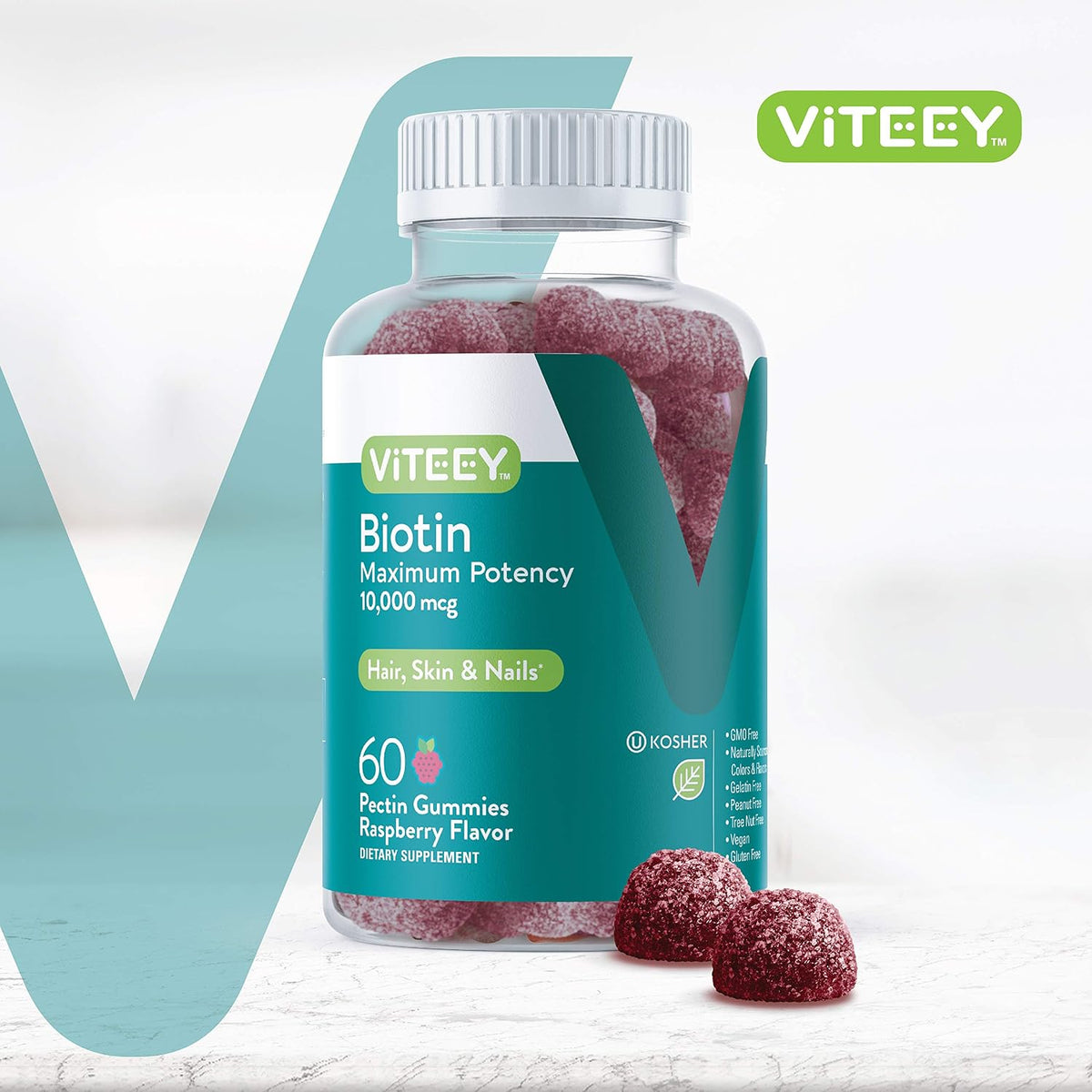 Viteey Biotin Gummies - 10,000 mcg - 60 Count - görsel 2