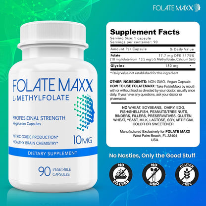 FolateMaxx L-Methylfolate 10mg, 90 Capsules – Active Methyl Folate for Energy, Mood & Focus