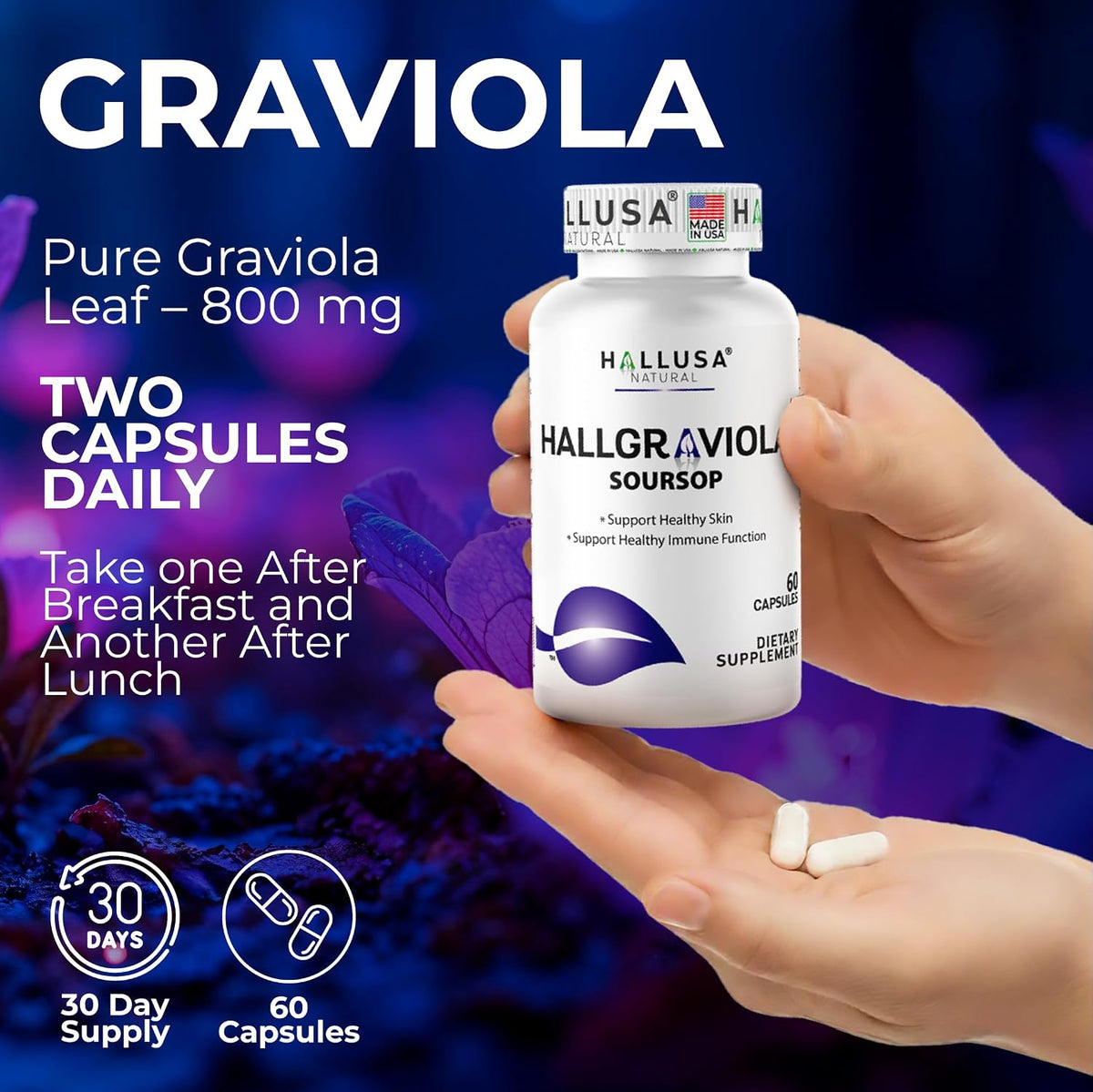 Graviola Soursop Capsules 800mg | Herbal Supplement for Antioxidant Support, Cellular Health, Skin Appearance & Digestive Comfort | 60 Capsules - görsel 4