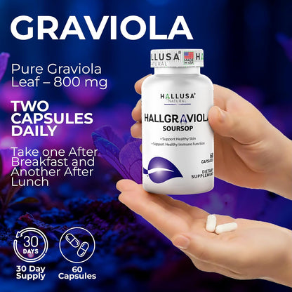 Graviola Soursop Capsules 800mg | Herbal Supplement for Antioxidant Support, Cellular Health, Skin Appearance & Digestive Comfort | 60 Capsules