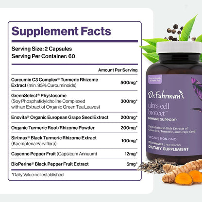 Ultra Cell Biotect - Powerful Antioxidant Support with Organic Turmeric, Black Turmeric, Green Tea, Black Pepper, and European Grape Seed for Optimal Health - 120 Capsules, Doctor Recommended