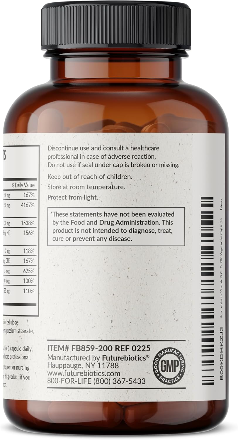 Futurebiotics Vitamin B Complex with Vitamin C - For Energy, Nervous System & Immune Health (200 Vegetarian Capsules) - görsel 5