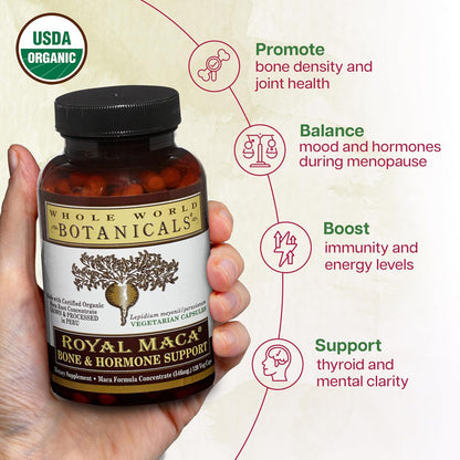 Whole World Botanicals Royal Maca Bone Support Capsules – Herbal Supplement with Vitamin D3, K2 & Magnesium – 120 Vegan Capsules