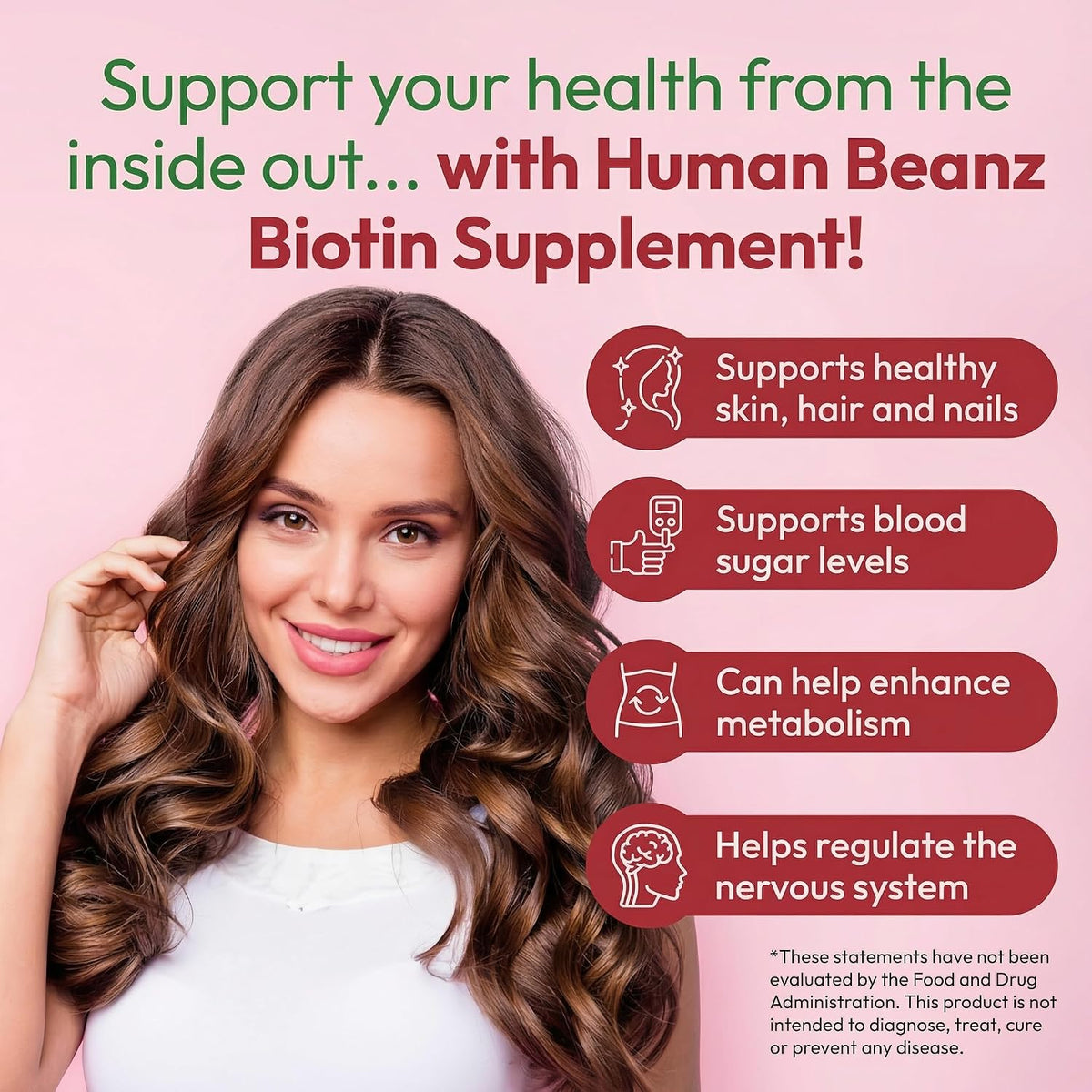 Human Beanz Biotin Jelly Bean Gummy Vitamins, Extra Strength 5000mcg for Hair, Skin & Nails, 120 Strawberry Blast Jelly Beans - görsel 4