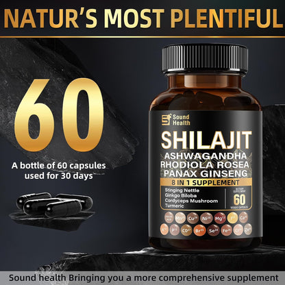 SoundHealth Shilajit Capsules - 60 Capsules, Easy to Swallow, Gluten-free, Non-GMO