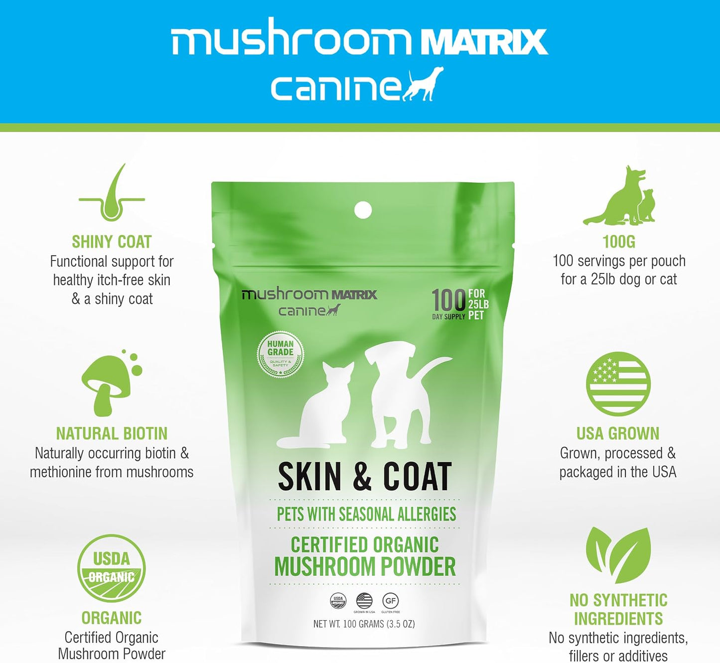 Om Mushroom Matrix Pet Canine Skin & Coat Organic Mushroom Powder, 100 g - görsel 3