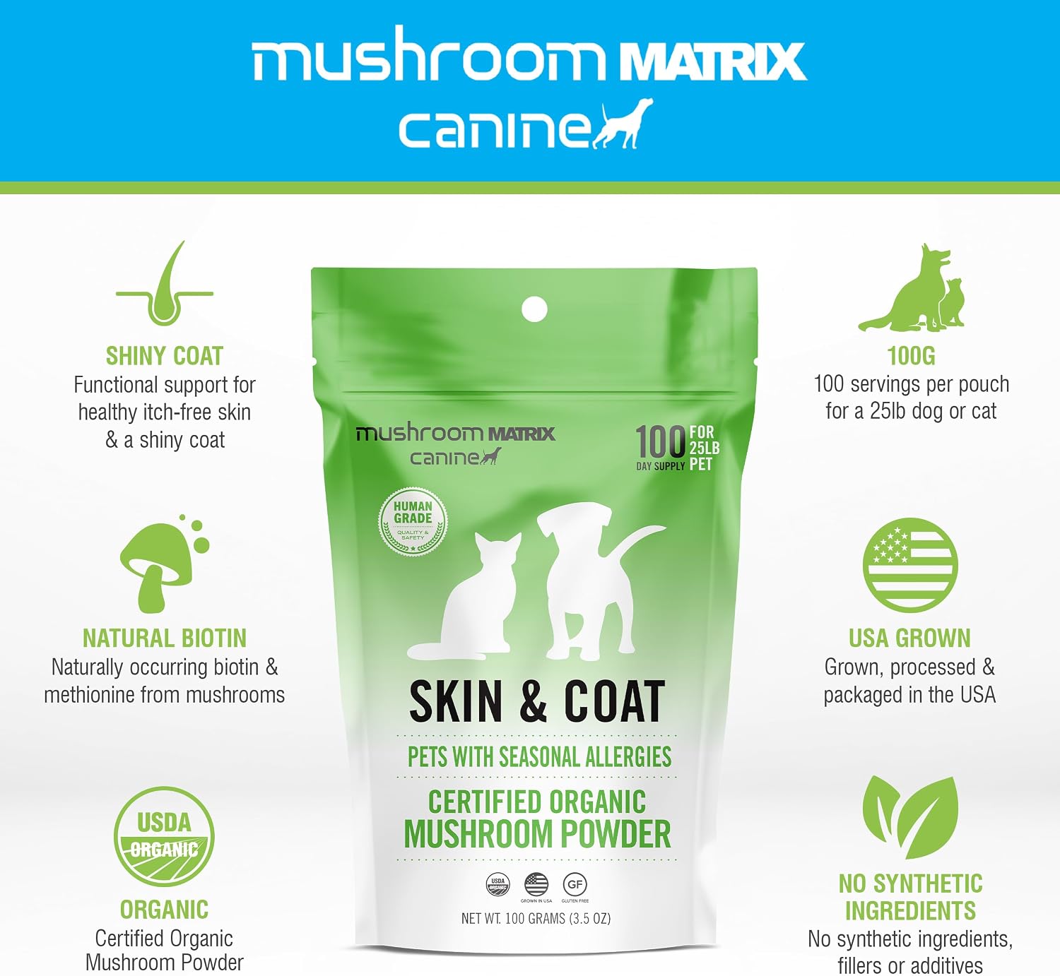 Om Mushroom Matrix Pet Canine Skin & Coat Organic Mushroom Powder, 100 g - görsel 3