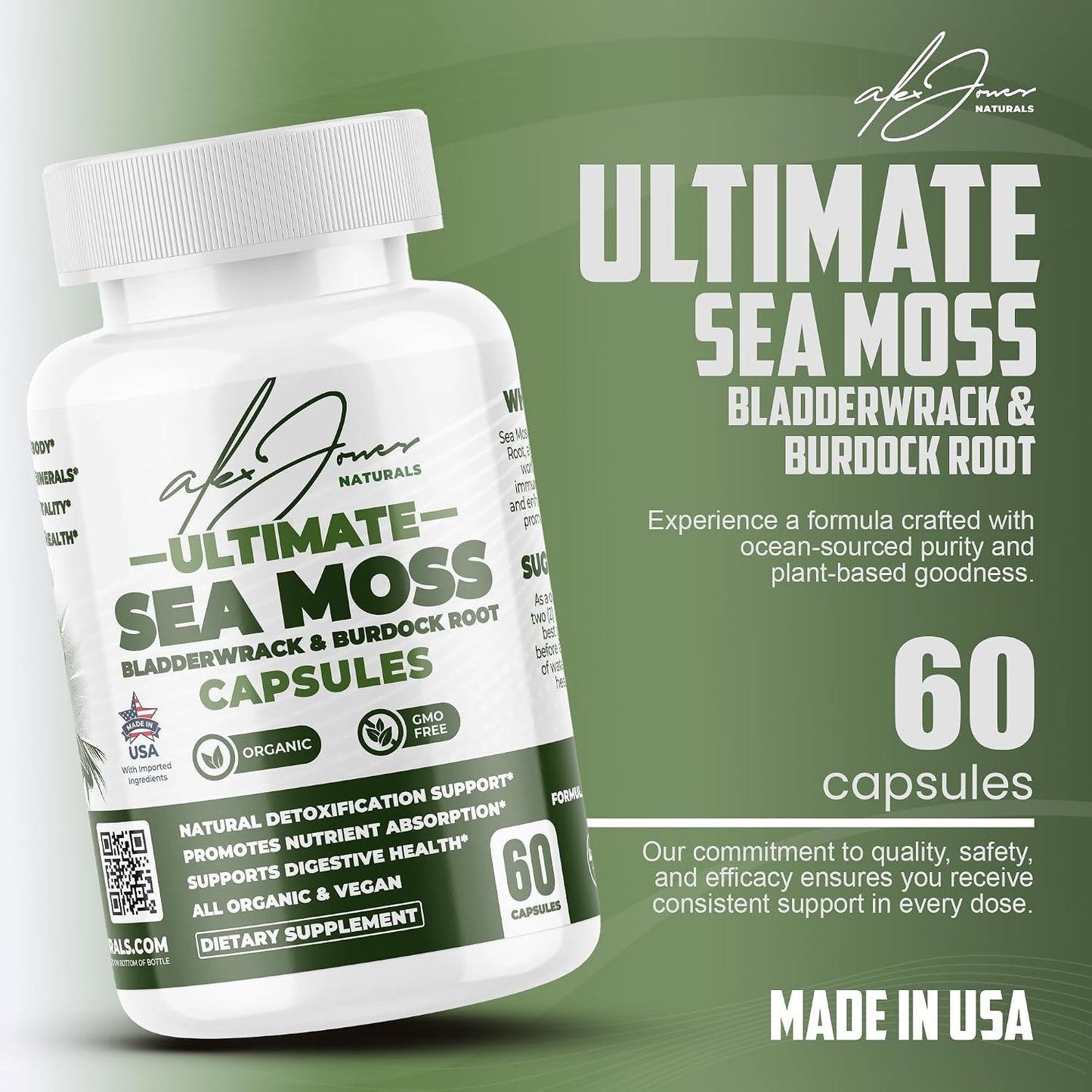 Alex Jones Ultimate Sea Moss Capsules – Vegan, Non-GM Seaweed Supplement with Bladderwrack and Burdock Root (60 Capsules) - görsel 6
