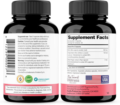 Sandhu's Beetroot Capsules 1200mg with BioPerine and Grape Seed Extract – 60 Capsules