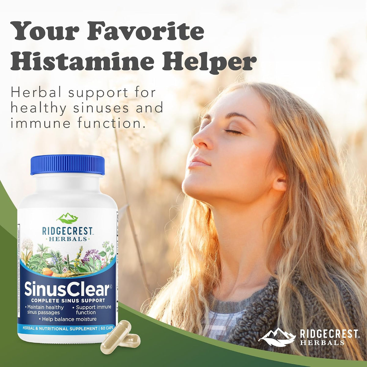 RidgeCrest Herbals SinusClear – Natural Sinus & Respiratory Support with Mullein, Bromelain, Vitamin C, and Zinc (60 Veg Caps) - görsel 8