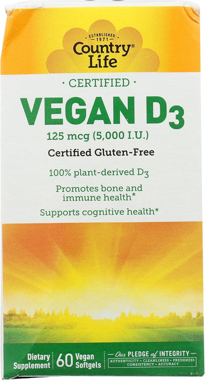 Country Life Vegan D3, 60 Softgels