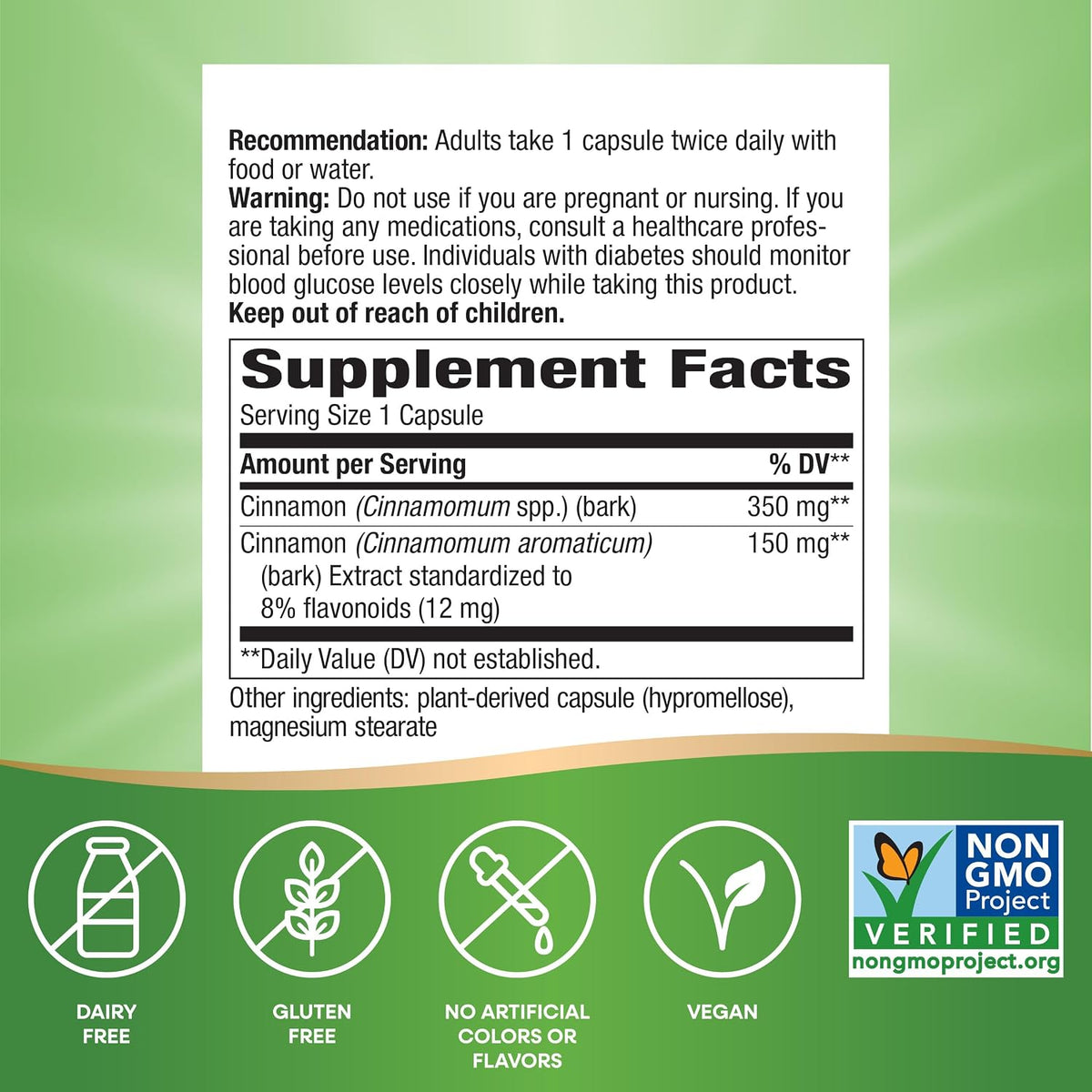 Nature's Way Cinnamon Premium Extract, 120 Vegan Capsules (2 Pack) – Standardised to 8% Flavonoids, Supports Normal Carbohydrate Metabolism, Non-GMO Project Verified, Gluten-Free - görsel 2