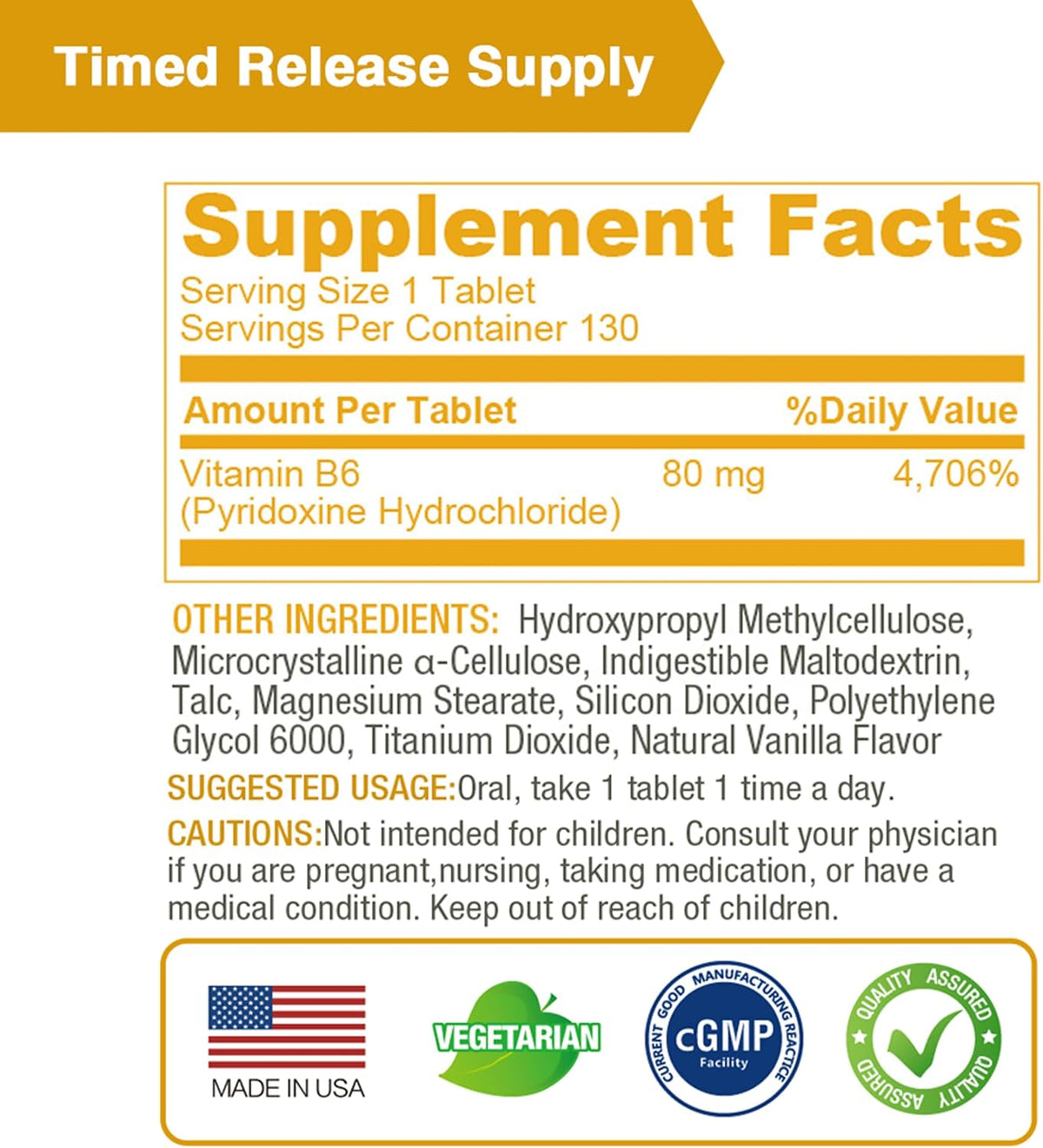 LOVITA Vitamin B6 (Pyridoxine Hydrochloride) 80mg, Timed Release, 130 Vegan Tablets - görsel 5