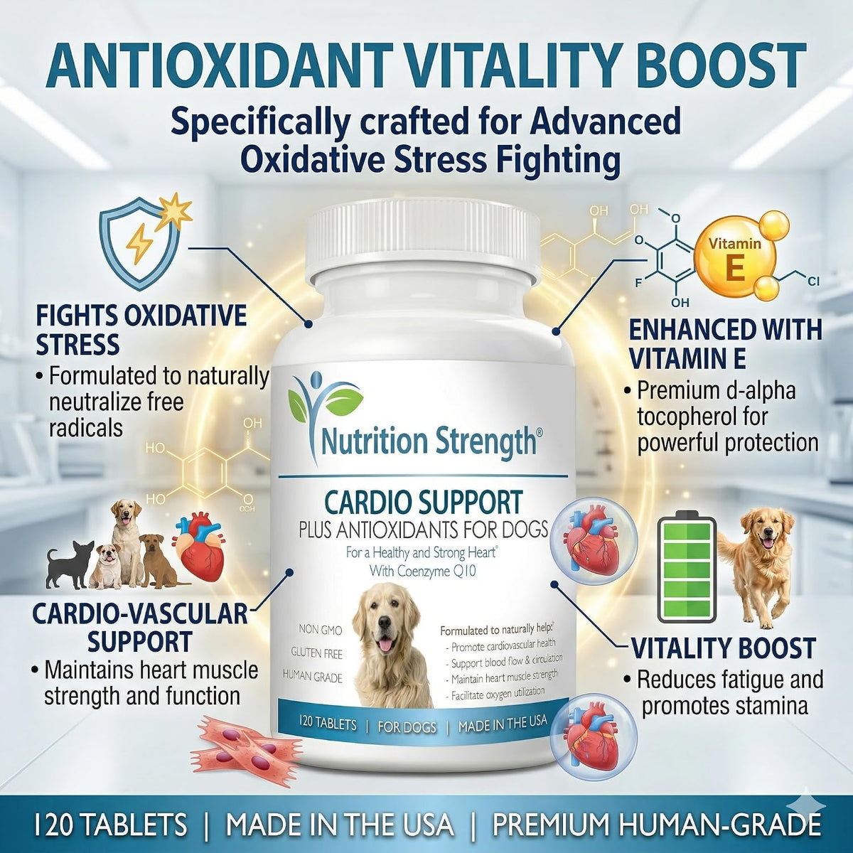 Cardio Support for Dogs Plus Antioxidant, L-Carnitine, L-Taurine, with Coenzyme Q10 and Vitamin E, Supports a Healthy and Strong Dog Heart, 120 Chewable Tablets - görsel 3