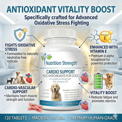 Cardio Support for Dogs Plus Antioxidant, L-Carnitine, L-Taurine, with Coenzyme Q10 and Vitamin E, Supports a Healthy and Strong Dog Heart, 120 Chewable Tablets