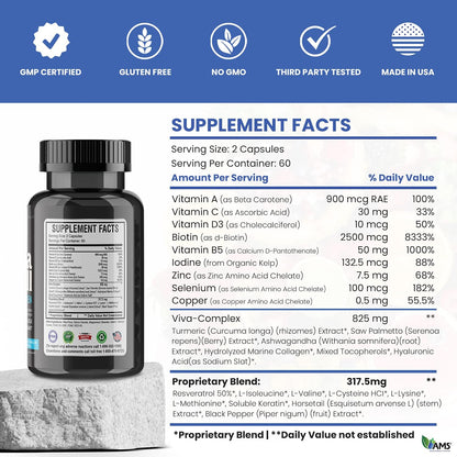 America Medic & Science VivaPill for Men – Hair, Skin & Nails Food Supplement with Biotin, Collagen & Keratin (120 Capsules)