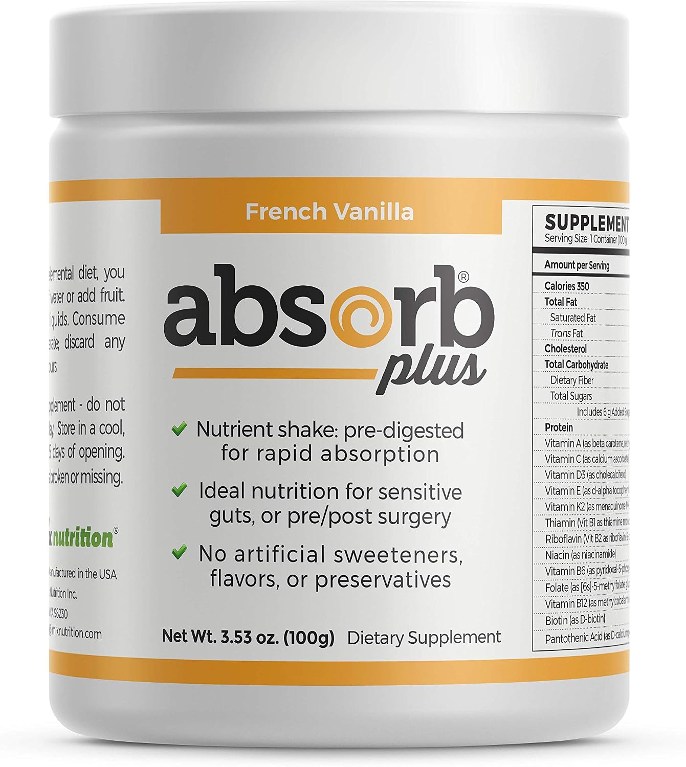 Absorb Plus Isolate Protein - Diet Supplement for Improved Gut Health, Extra Nutritional Support, Non-GMO, Gluten-Free, Lactose-Free, Casein-Free (100 g, French Vanilla) - görsel 1