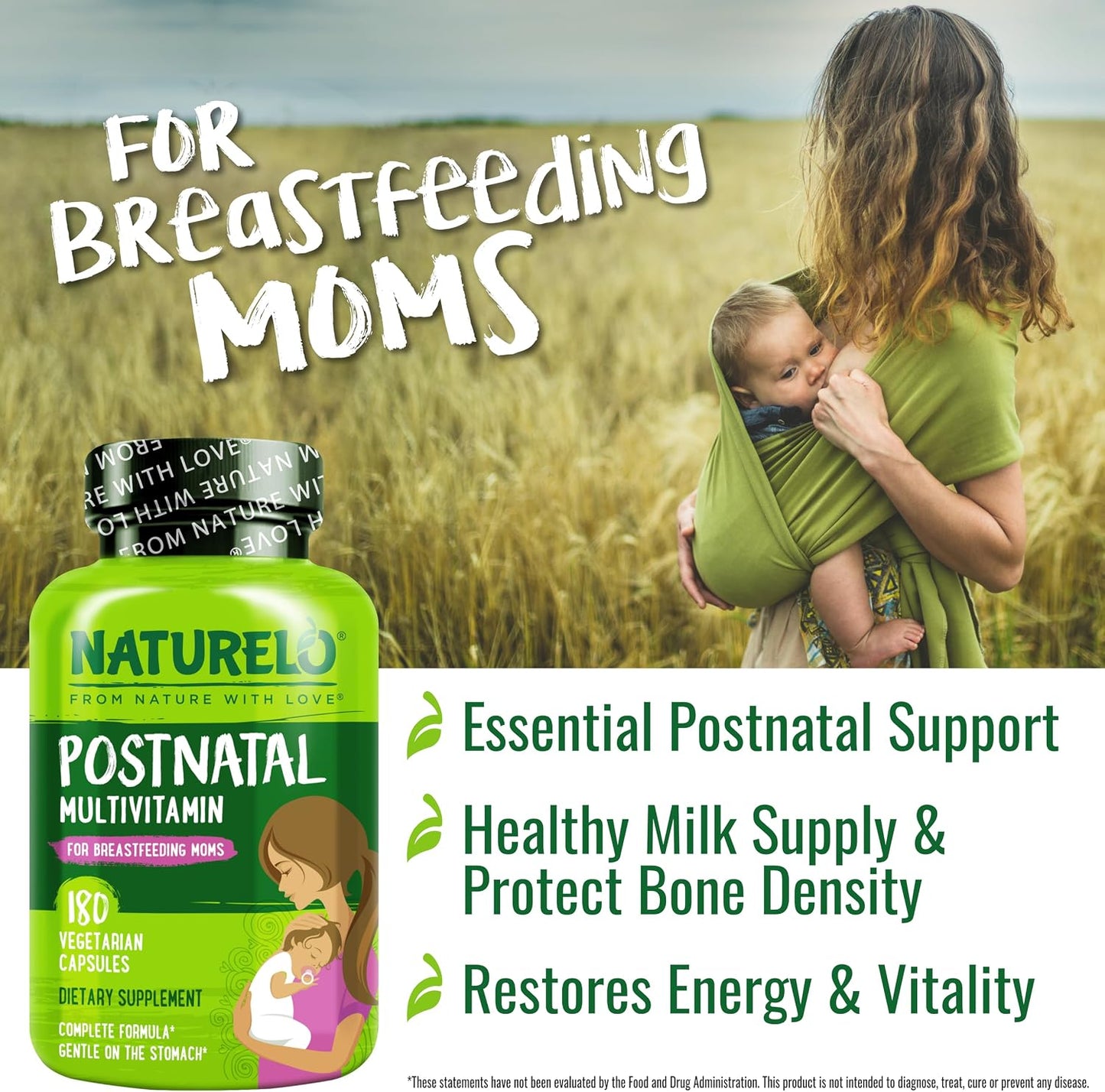 NATURELO Postnatal Multivitamin - Supplement for Breastfeeding Women - Plant-Based Vitamin D, Folate, Gentle Iron - 180 Capsules (Pack of 2) - görsel 2