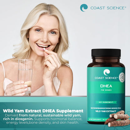 Coast Science DHEA Supplement for Women – 25mg Dehydroepiandrosterone with Wild Yam Extract – for Endocrine Balance, Neural, Skin & Bone Health – 90 Capsules