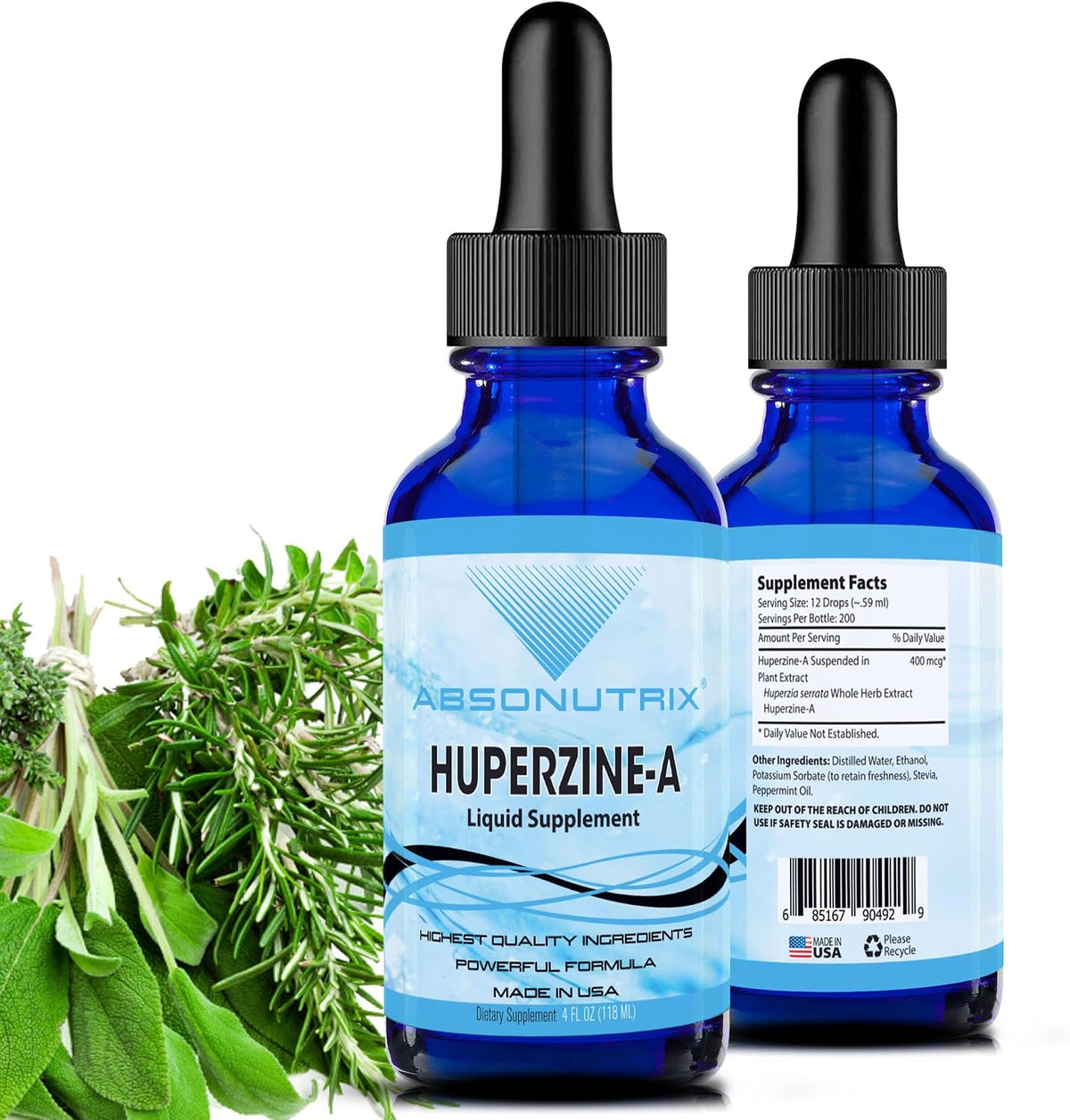 Absonutrix Huperzine-A Liquid Supplement - 400 mcg, 118 ml (4 fl oz), 200 Servings - görsel 1