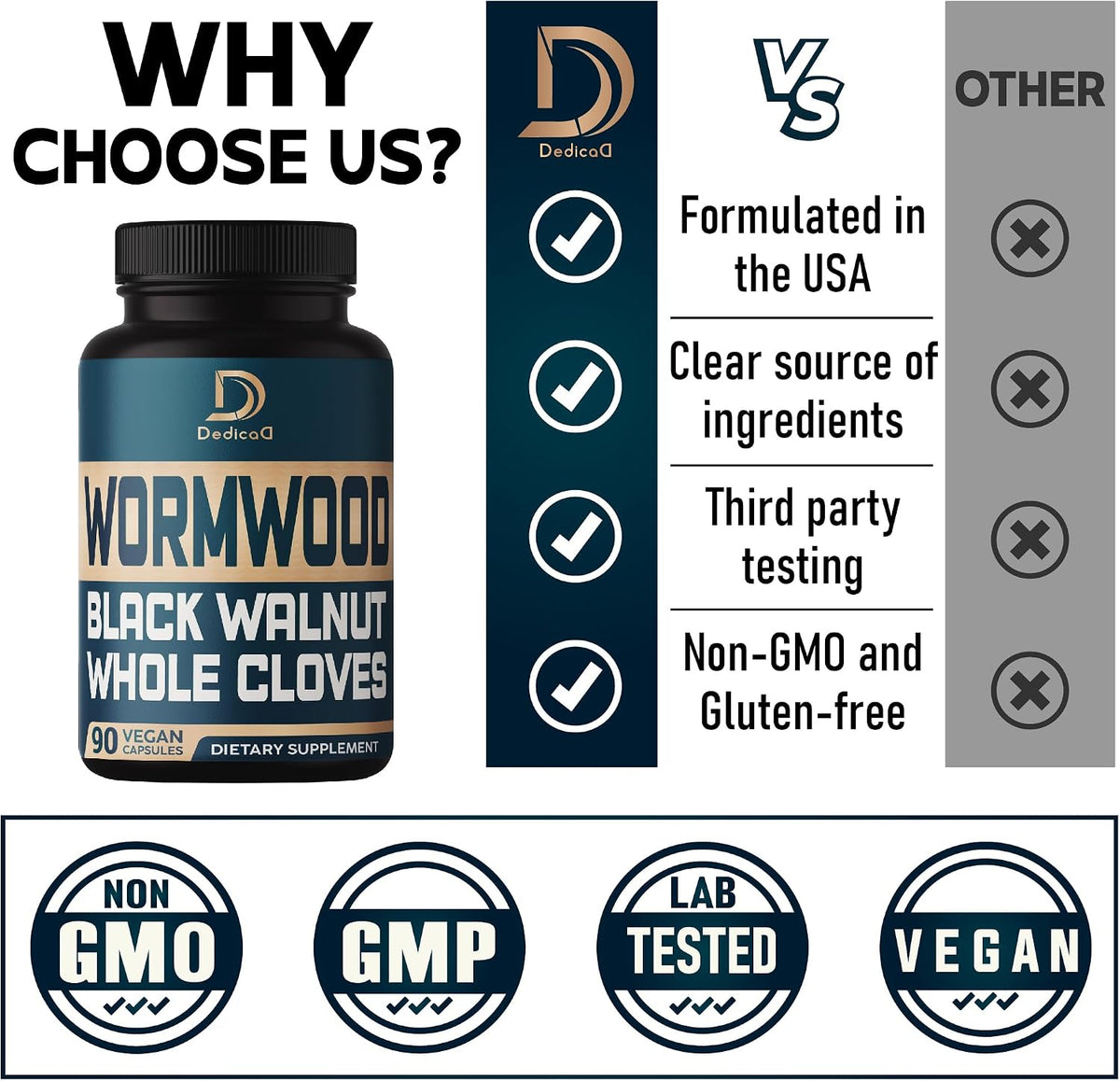 DEDICAD 12in1 Wormwood Black Walnut Clove Capsules - Immune and Wellbeing Support - 90 Vegan Capsules (3-Month Supply) - görsel 5