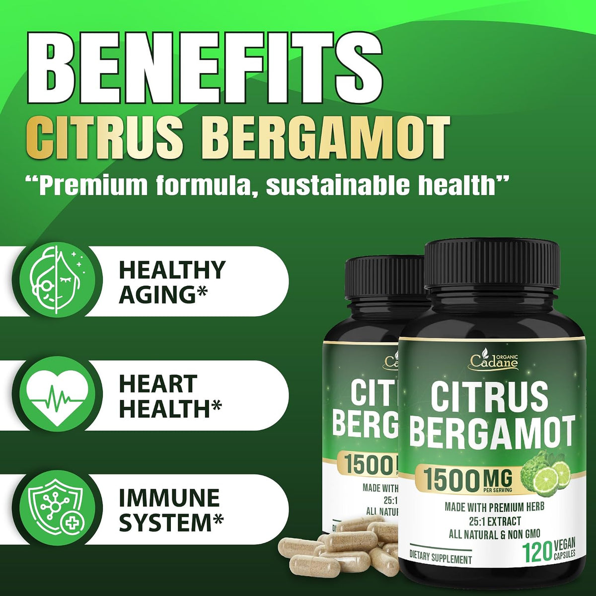 Cadane Citrus Bergamot Supplement | Heart & Immune System | Vegan, Non-GM – 120 Capsules – 40-Day Supply – Image 4