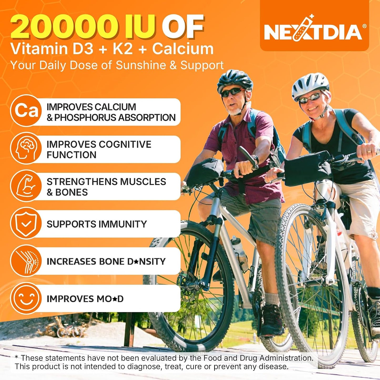 Nextdia Vitamin D3 20,000 IU + K2 (MK-4 & MK-7) with Calcium Citrate – Bone & Muscle Support, 240 Softgels (2 Pack) - görsel 4