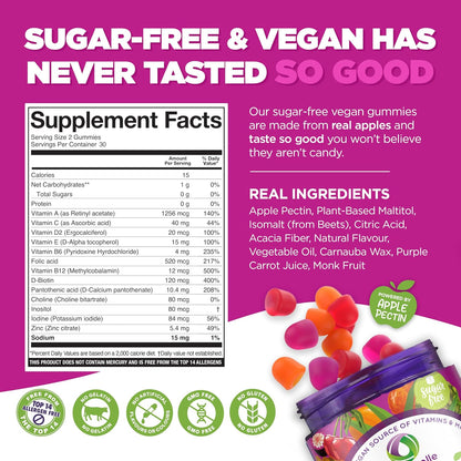 NUTRAMIN Daily Vegan Keto Multivitamin Gummies - Non-GM, Sugar-Free, Plant-Based Immunity Support with Vitamin C, D & Zinc – 90 Count (45 Days)