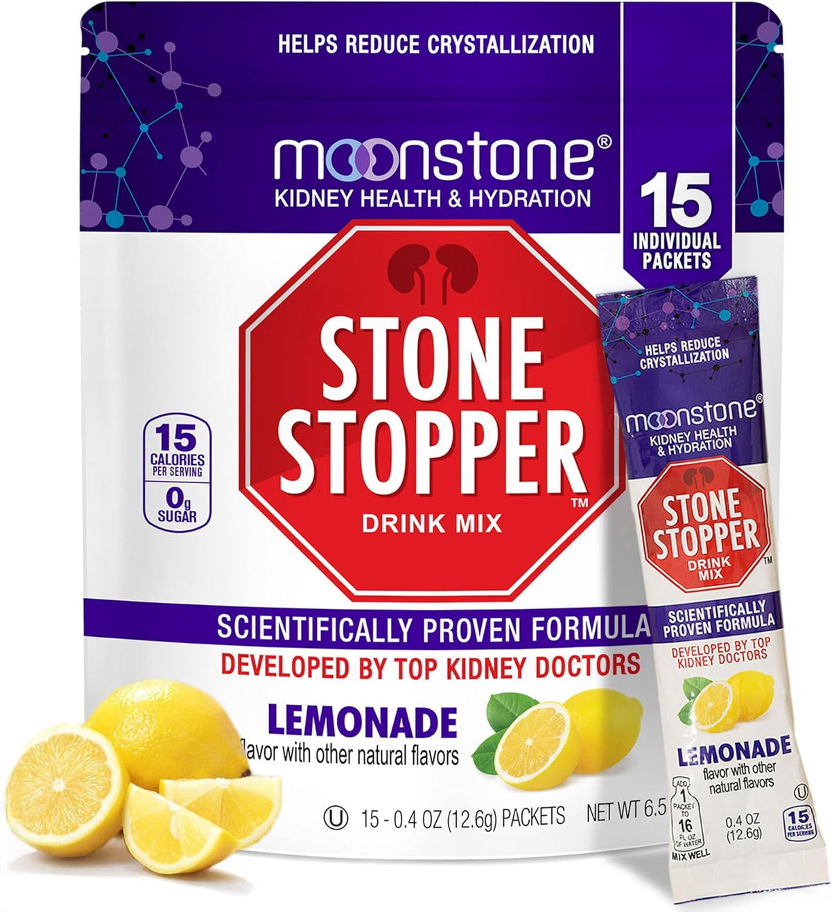 Stone Stopper Drink Mix, Lemonade-Flavoured - Kidney Stone Support Supplement with Alkali Citrate, Developed by Urologists, 15-Day Supply - görsel 1