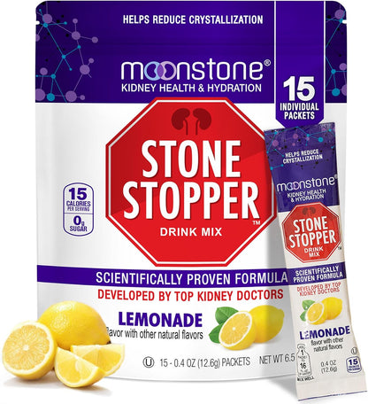 Stone Stopper Drink Mix, Lemonade-Flavoured - Kidney Stone Support Supplement with Alkali Citrate, Developed by Urologists, 15-Day Supply