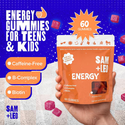 Vitamin B Complex Gummies with Biotin for Children & Teenagers - Caffeine-Free Focus & Energy Support | Vegan & Gluten-free - Strawberry Flavour (60 Count)