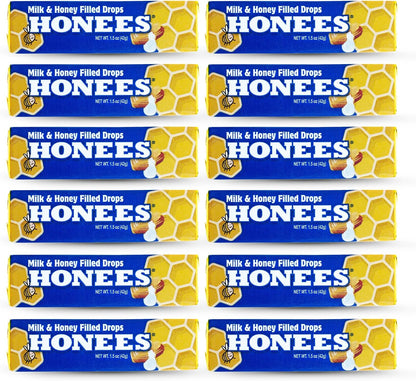 Honees Filled Menthol Cough Drops - Honey, Menthol & Eucalyptus - Natural Sore Throat Relief (6 Pack, 54 Drops)