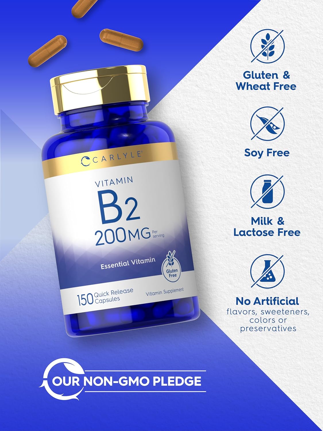 Carlyle Vitamin B2 (Riboflavin) 200mg - 150 Capsules - görsel 5
